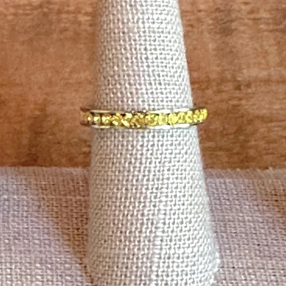Yellow Citrine Colored CZ Stainless Steel Eternity Band Ring November Birthstone - Picture 5 of 6